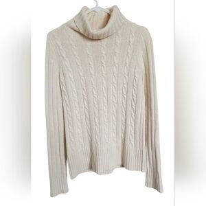 J.Crew Cambridge Chunky Cable Knit Turtleneck Sweater Ivory XS Angora Wool Soft